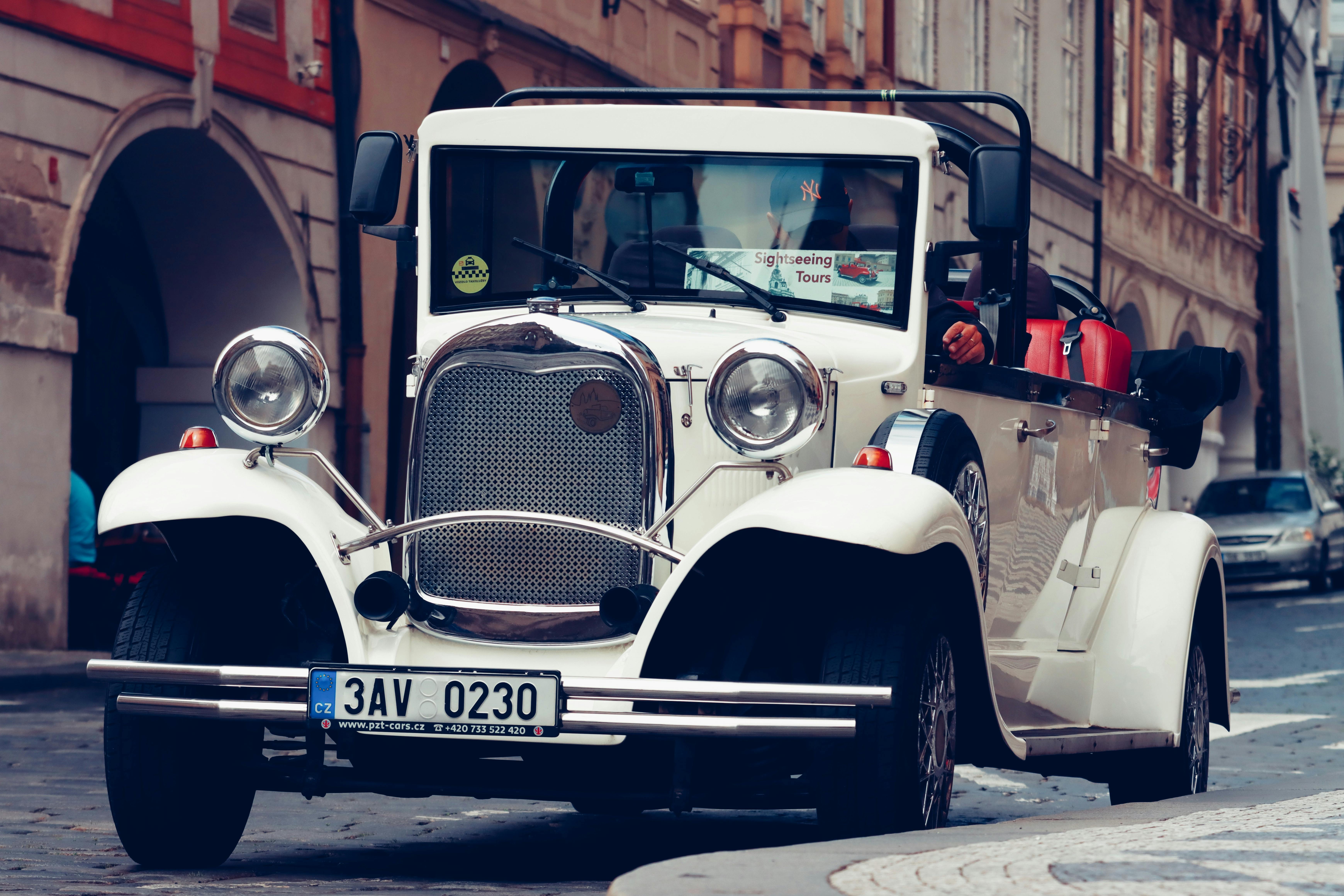 Vintage-style  for Zaha Hadid inspired vehicle, evoking a classic car brochure